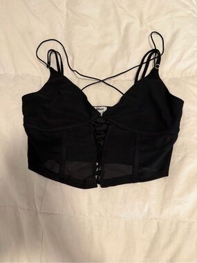 Garage Black Lace-Up Crop Top
